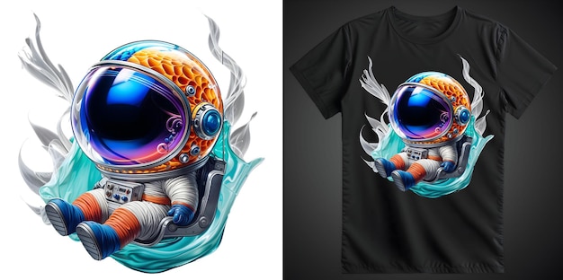 PSD astronaut tshirt design with space theme ready for dtf print