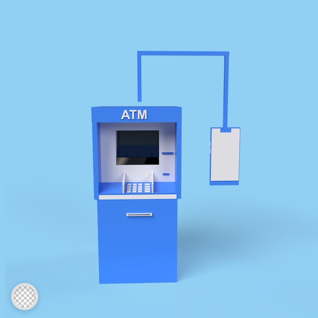 Atm machine connect mobile phone 3d render illustration