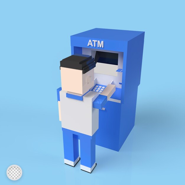 Atm machine and man using 3d render illustration