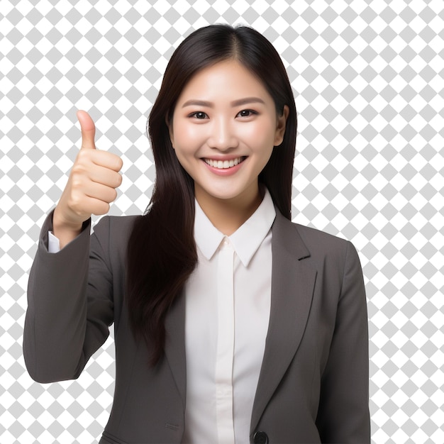 An attractive business woman showing thumb up sign isolated on transparent background PSD file