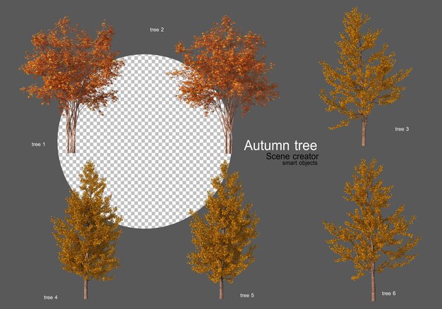 PSD 秋の木々様々な種類多くの形