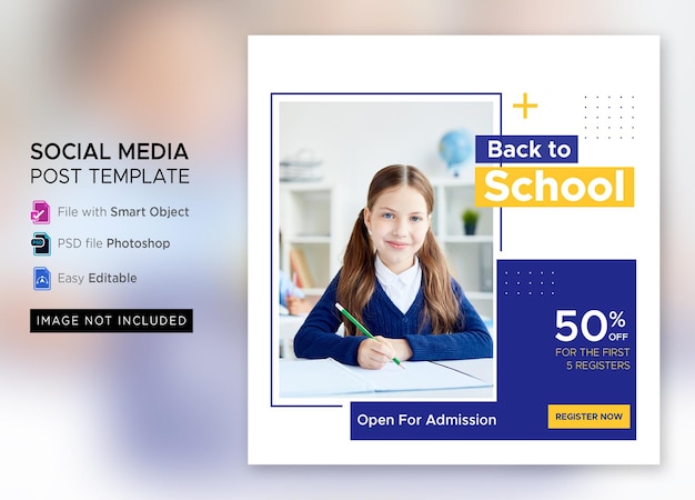 PSD back to school admission marketing social media post or square flyer template premium psd