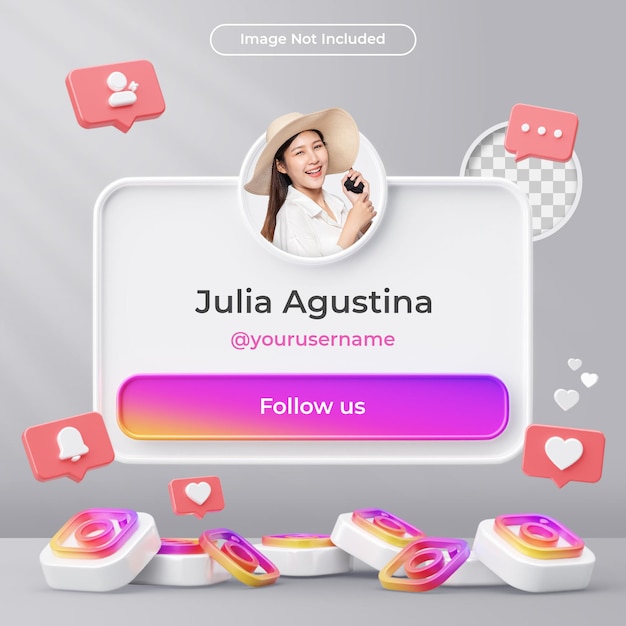 Banner Icon Profile on Instagram 3d Render Composition Isolated