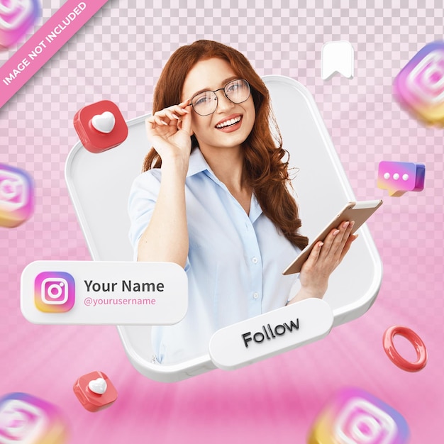 Banner Icon Profile on Instagram 3d Rendering Label Isolated