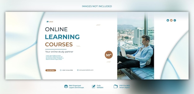 PSD banner online education e-learning social media post template design online banner post template psd