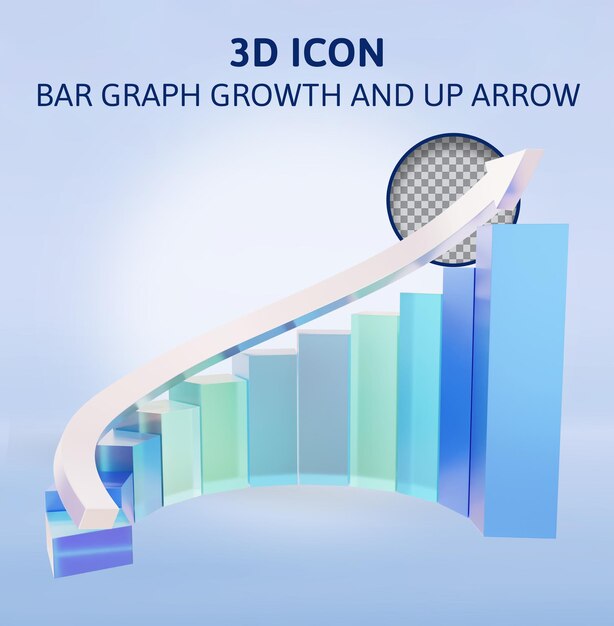 PSD bar graph growth and up arrow 3d rendering illustration