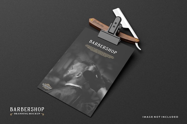 Barbershop branding mockup in dark theme