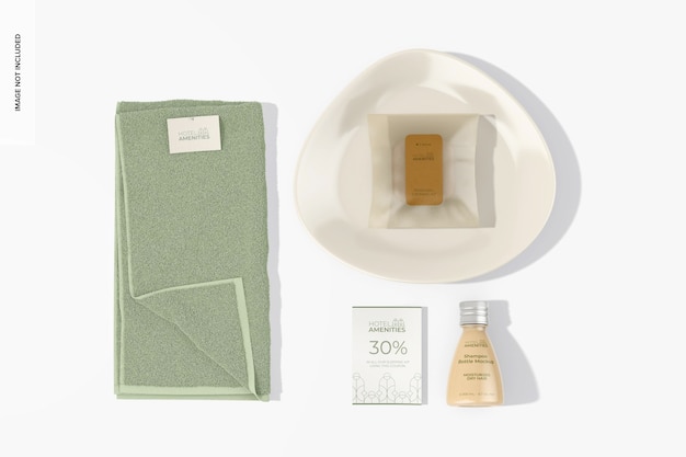 Bathroom Hotel Amenity Kit Mockup Top View