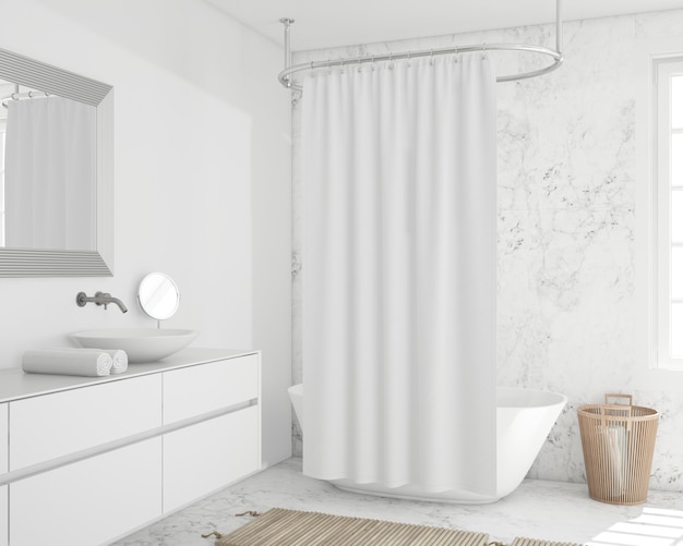 PSD bathtub with curtain and cupboard