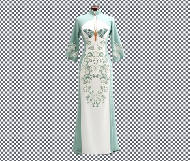 PSD beautiful embroidered ao dai with butterfly patterns isolated on transparent background