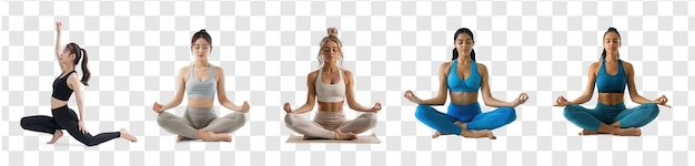 PSD beautiful korea woman wearing fitness clothes doing yoga on transparency background psd