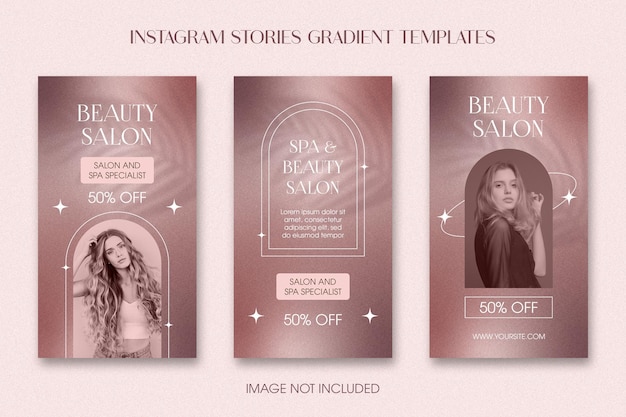 PSD beauty salon instagram stories set boho grainy gradient template for social media