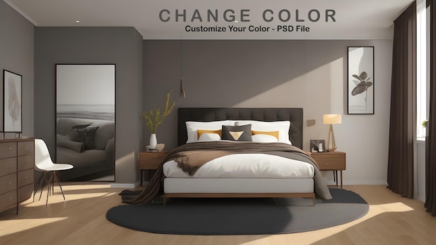 PSD a bedroom with a sign that says change color