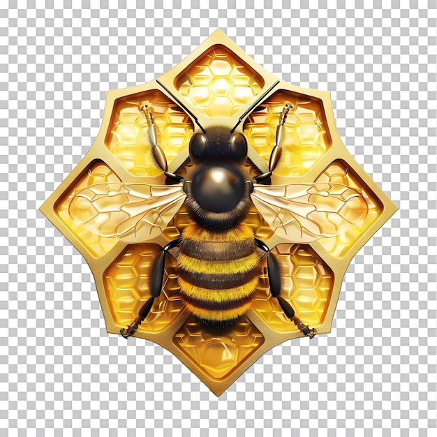 Bee on honeycomb 3D logo icon isolated