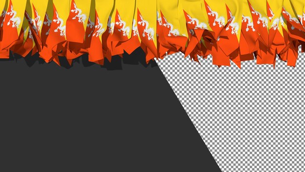 PSD bhutan flag different shapes of cloth stripes hanging from top 3d rendering