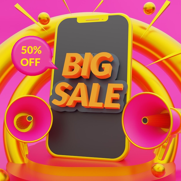 Big sale square banner with discount