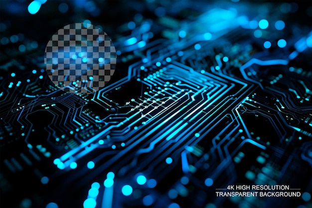 Binary Circuit Board Futuristic Blue Cyber Security Solutions on Transparent Background