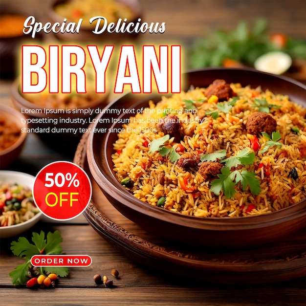 Biryani sale banner or social media post design