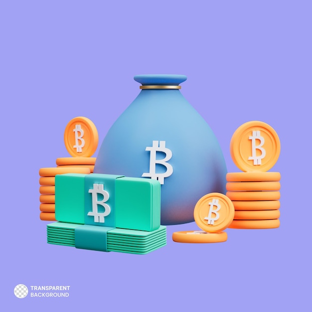 Bitcoin in a pot isometric icon isolated 3d illustration