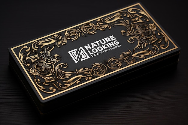 PSD black and gold box cover logo mockup