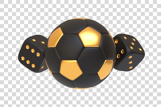 PSD black and gold soccer ball with dice 3d render illustration