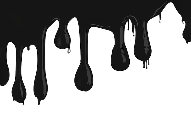 PSD black horizontal ink dripping down on isolated background black ink droplets dripping paint