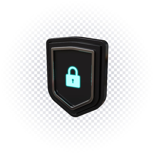 Black security shield icon 3d render isolated