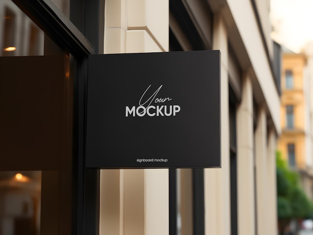 black square signboard mockup in outside for logo design brand presentation for companies