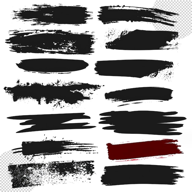 PSD black watercolor paint brush stroke set isolated