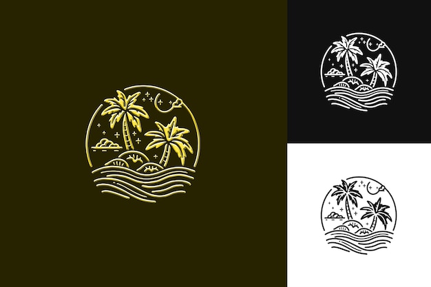 PSD a black and white image of palm trees and a gold circle