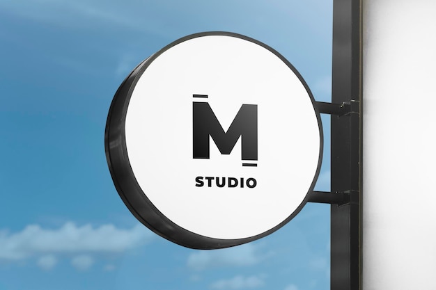 Blank minimal circular shop signboard mockup