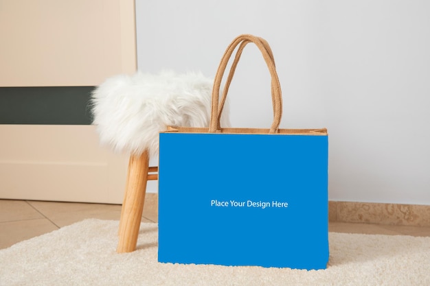 PSD blauwe tas met stijlvol achtergrondmockup psd-ontwerp