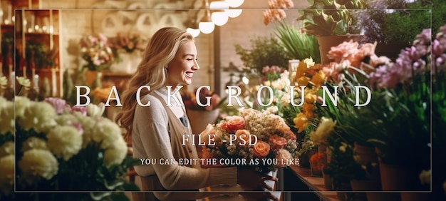 PSD blond woman working in a flower shop