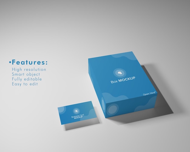 PSD blue box and business card mockup