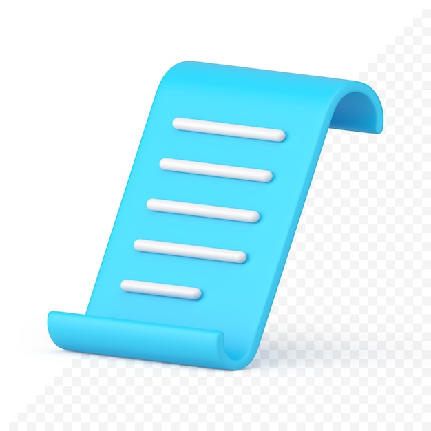 PSD blue glossy document paper curved list legal form diagonal placed blank 3d icon realistic