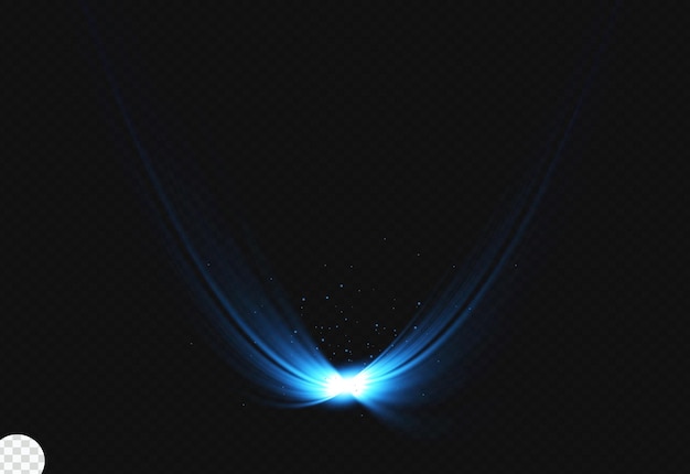 PSD blue glowing light with a light on a black background lens flares for photography and anamorphic