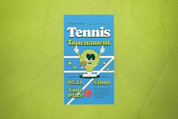 PSD blue green retro cartoon tennis tournament ig story