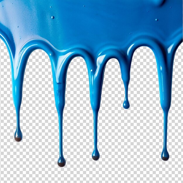 PSD blue paint dripping down isolated on transparent background