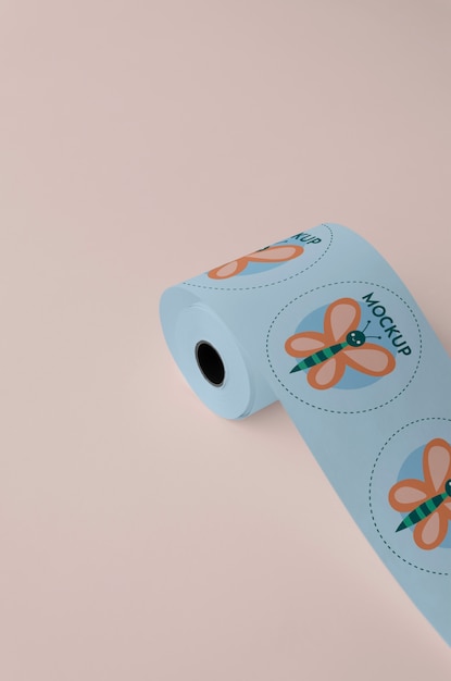 Blue sticker roll with butterflies