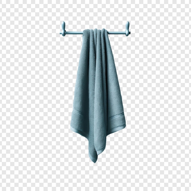 a blue towel hanging on a hanger with a blue towel hanging on it