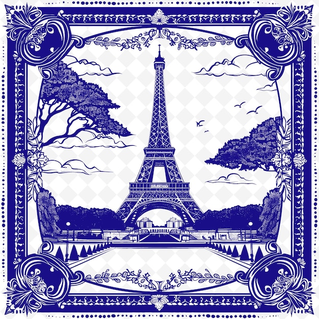 PSD a blue and white image of a tower with the words quot eiffel quot on it