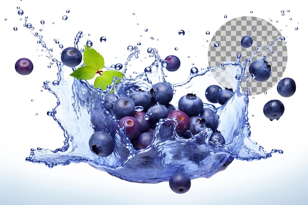 Blueberries with splash on transparent background