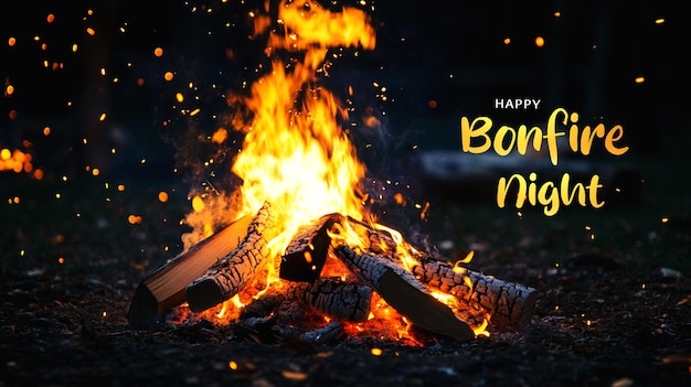 PSD bonfire night festive background design with glowing flames