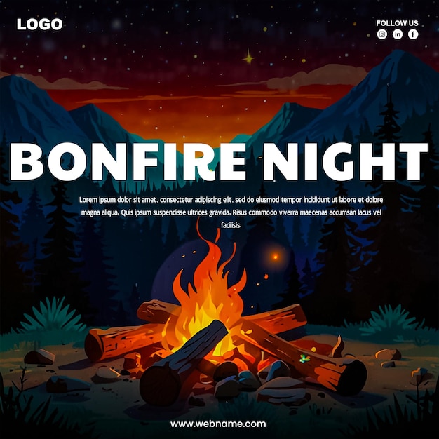 PSD bonfire night fireworks festival social media banner template