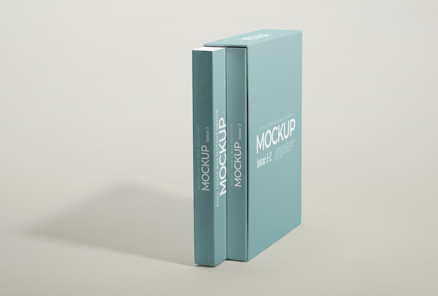 PSD book mock-up with cardboard box