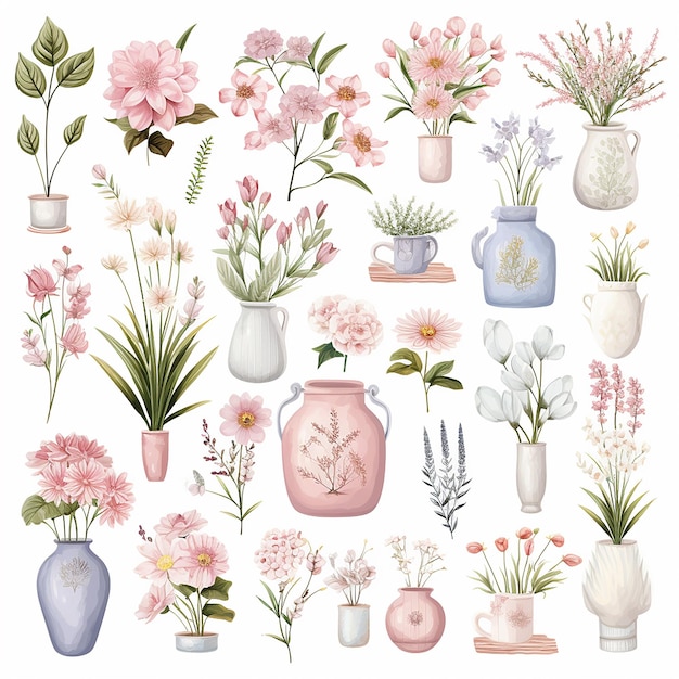 PSD botanic_garden_clipart_sets_white_background_pastel_colors