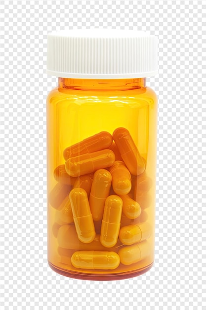 a bottle of pills with a white cap on a transparent background