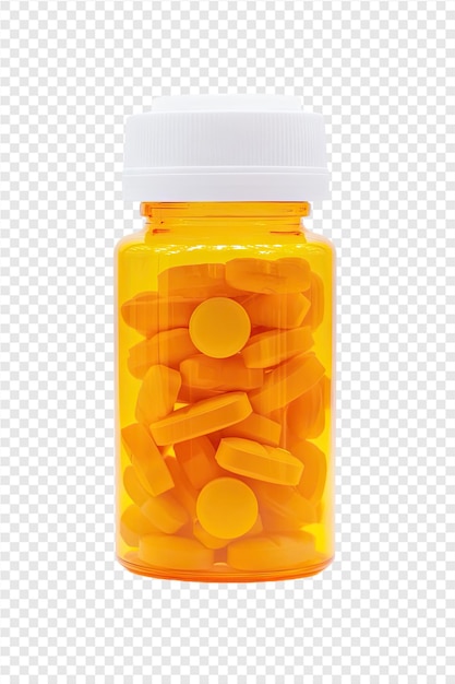 a bottle of pills with a white lid and a clear bottle of pills