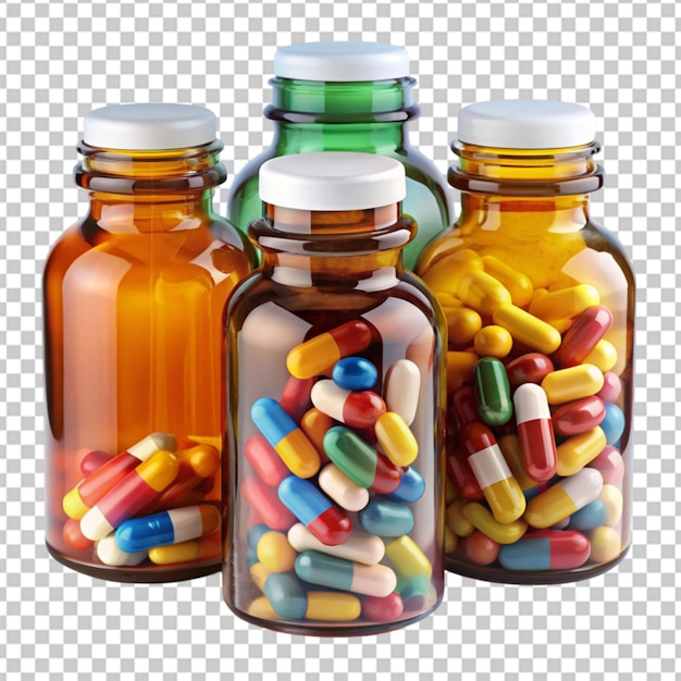 PSD bottles of pills medicine pharma on transparent background