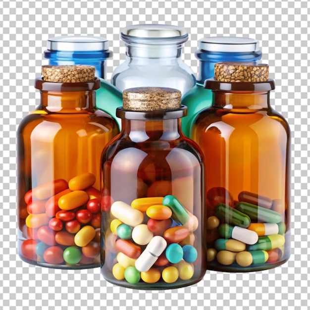 PSD bottles of pills medicine pharma on transparent background